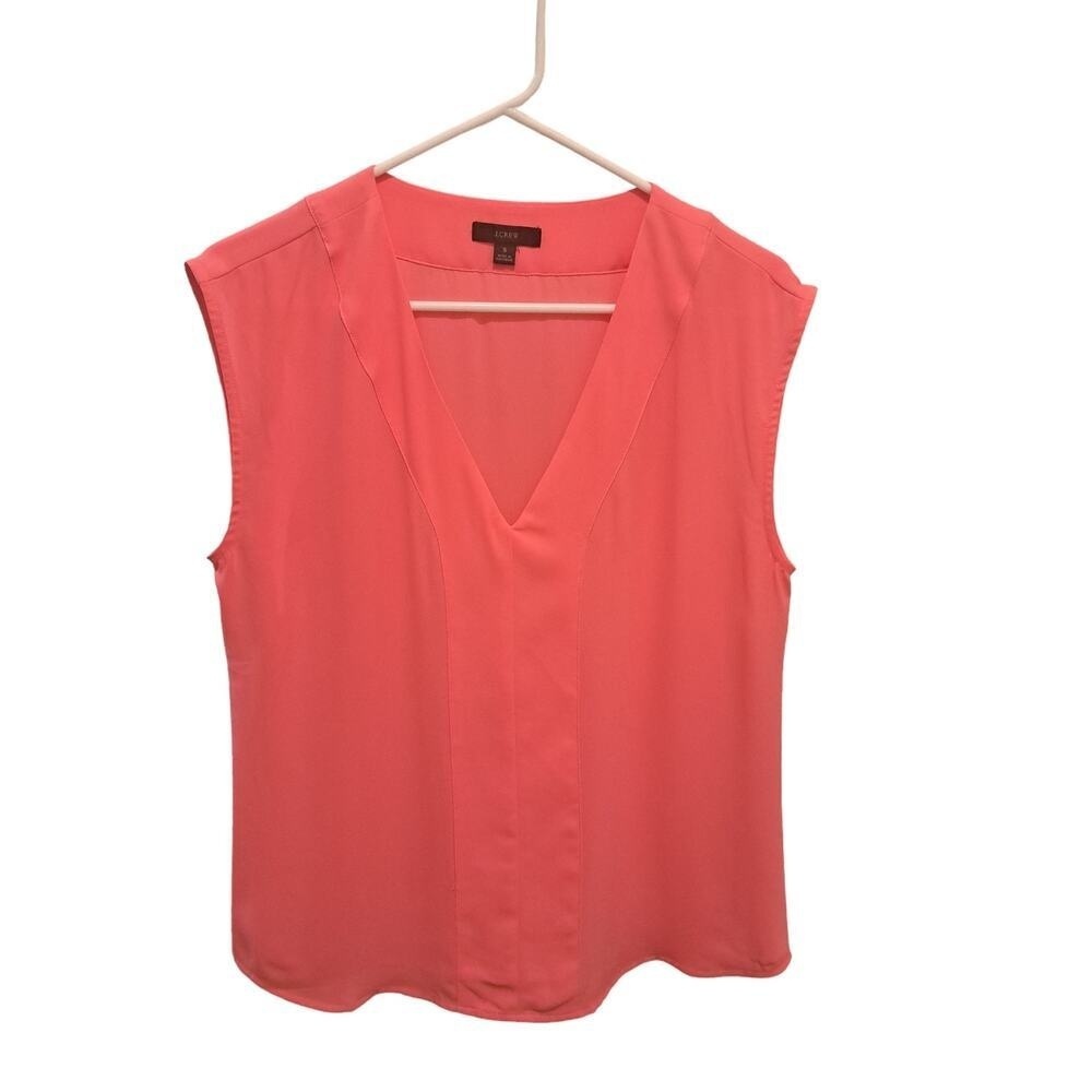 J. CREW V-neck Sleeveless Sheer Blouse - Size S - Hot Pink